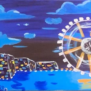 ferris wheel by the beach art painting